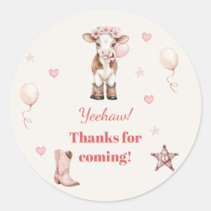 Pink Cowgirl Birthday Farm Theme 1st Ronde Sticker