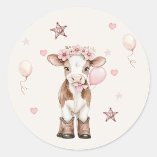 Pink Cowgirl Birthday Farm Theme 1st Ronde Sticker
