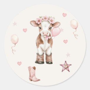 Pink Cowgirl Birthday Farm Theme 1st Ronde Sticker
