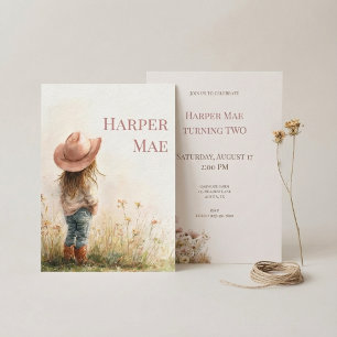 Pink Cowgirl Birthday Invitation Farm Theme Kaart
