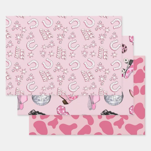 Pink Cowgirl Pattern Inpakpapier Vel (Set)