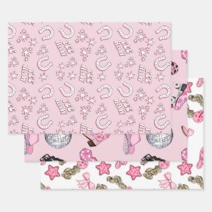 Pink Cowgirl Pattern Inpakpapier Vel
