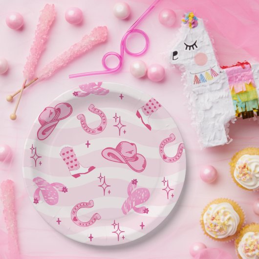 Pink Cowgirl Rodeo Birthday Paper Plates Papieren Bordje (Feest)