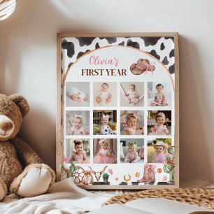 Pink Cowgirl Westerne eerste jaar foto mijlpaal Poster