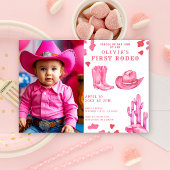 Pink Cowgirl Wild West 1st Rodeo Birthday Party Kaart