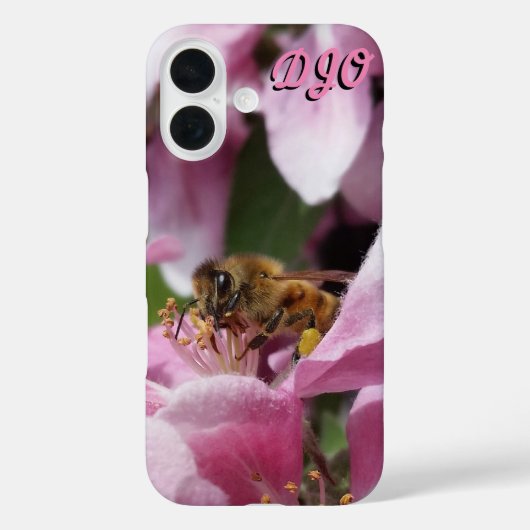 Pink Crab Apple met bijen en je initialen Case-Mate iPhone Case (Achterkant)