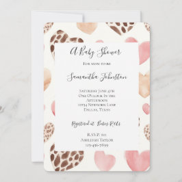 Pink Cream Brown Leopard Hearts Baby shower Kaart