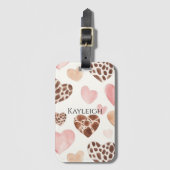 Pink Cream Brown Leopard Hearts Bagagelabel (Voorkant (verticaal))