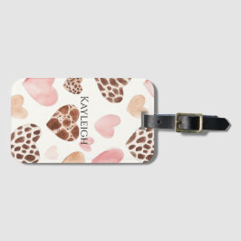 Pink Cream Brown Leopard Hearts Bagagelabel