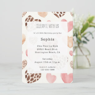 Pink Cream Brown Leopard Hearts Verjaardag Kaart