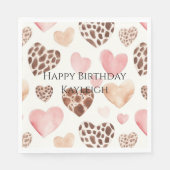 Pink Cream Brown Leopard Hearts Verjaardag Servet (Voorkant)