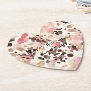Pink Cream Brown Leopard Verjaardag Kartonnen Onderzetters
