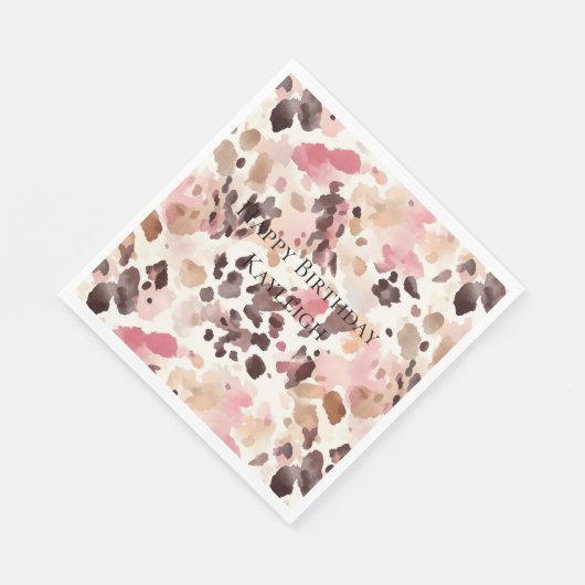Pink Cream Brown Leopard Verjaardag Servet (Hoek)