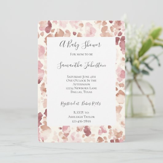 Pink Cream Chocolate Brown Leopard Baby shower Kaart (Staand voorkant)