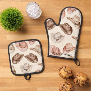 Pink Cream Cowgirl Petten Ovenwant & Pannenlap Set