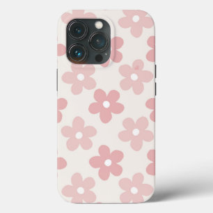 Pink Cream Daisy Flowers Retro Patroon iPhone 13 Pro Hoesje