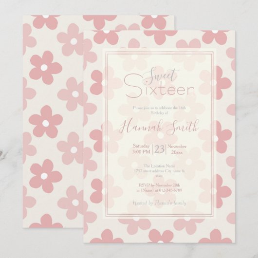 Pink Cream Daisy Flowers Retro Patroon Kaart (Voorkant / Achterkant)