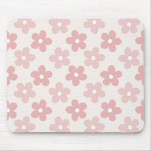 Pink Cream Daisy Flowers Retro Patroon Muismat