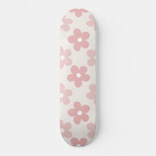 Pink Cream Daisy Flowers Retro Patroon Skateboard