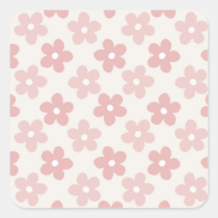 Pink Cream Daisy Flowers Retro Patroon Vierkante Sticker