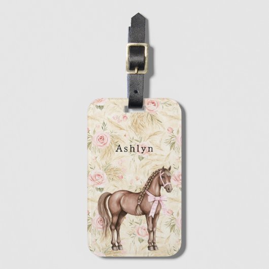 Pink Cream Floral Horse Bagagelabel (Voorkant (verticaal))