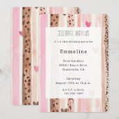 Pink Cream Hearts Leopard Stripes Verjaardag Kaart (Voorkant / Achterkant)