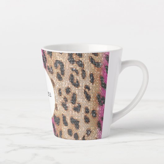 Pink Cream Leopard Animal Sparkle Latte Mok (Rechts)