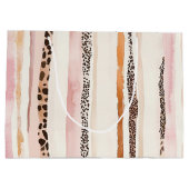 Pink Cream Leopard Print Stripes Verjaardag Groot Cadeauzakje (Achterkant)