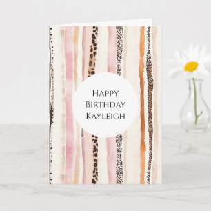 Pink Cream Leopard Print Stripes Verjaardag Kaart