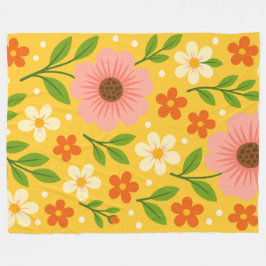 Pink, cream & Orange Flowers with Green Leaves Fleece Deken