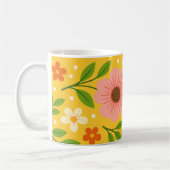 Pink, cream & Orange Flowers with Green Leaves Koffiemok (Links)