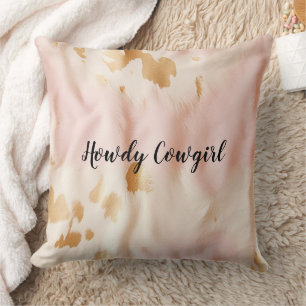 Pink Cream Southwest Cowgirl Koeienhuid Kussen