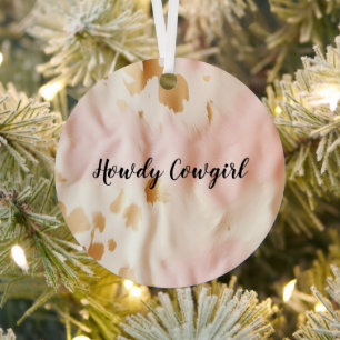 Pink Cream Southwest Cowgirl Koeienhuid Metalen Ornament