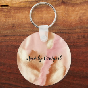 Pink Cream Tan Southwest Cowgirl Koeienhuid Sleutelhanger