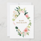 Pink Cream Waterverf Floral Greenery Baby shower Kaart (Achterkant)