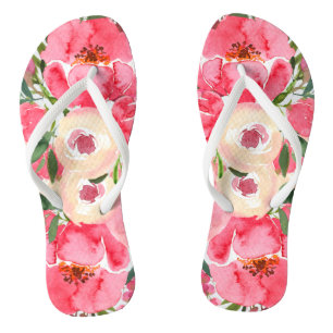 Pink Cream Waterverf Peony Floral Teenslippers