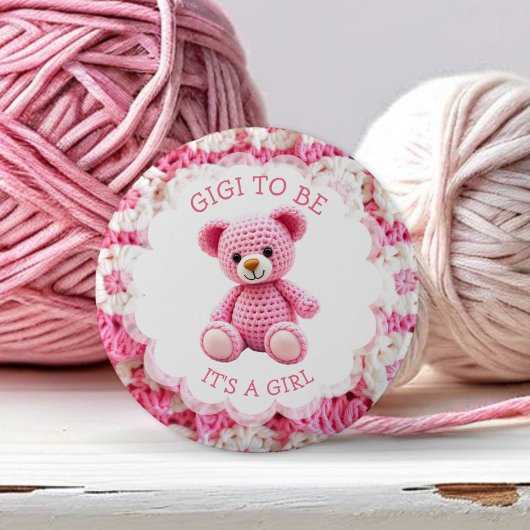 Pink Crocheted Teddy Bear | Gigi to Be Ronde Button 5,7 Cm