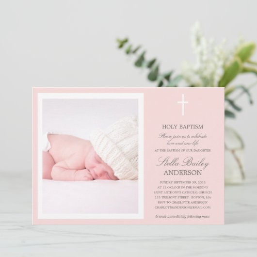 PINK CROSS | BAPTISME-INVITATIES KAART (Staand voorkant)