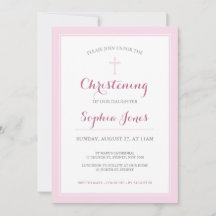 Pink Cross Christening or Baptism Invitation