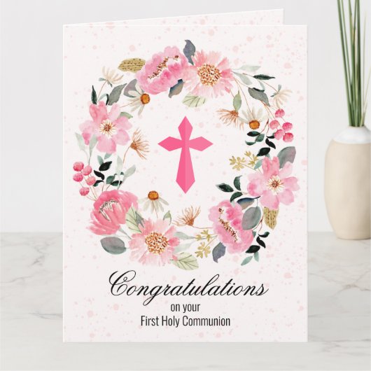 Pink Cross Floral Wreate First Community Kaart (Voorkant)