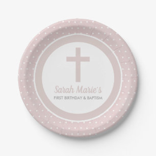 Pink Cross Girl Baby Baptisme First Birthday Papieren Bordje