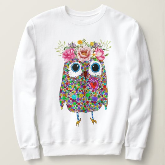 Pink Crown Floral Uil Sweatshirt (Design voorkant)