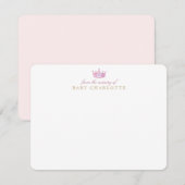 Pink Crown Princess Nursery Note Card Kaart (Voorkant / Achterkant)