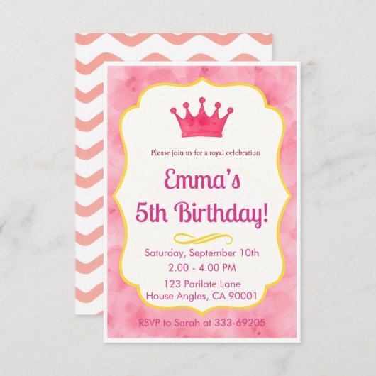 Pink Crown verjaardagsuitnodiging | tovenarij RSVP Kaartje (Voorkant / Achterkant)