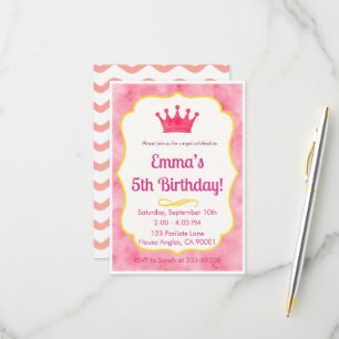 Pink Crown verjaardagsuitnodiging   tovenarij RSVP Kaartje