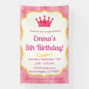 Pink Crown verjaardagsuitnodiging tovenarij Spandoek