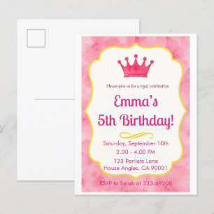 Pink Crown verjaardagsuitnodiging tovenarij Uitnodiging Briefkaart