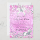 Pink Crystal Snowflake Bow kerstparty Invite Kaart (Voorkant)