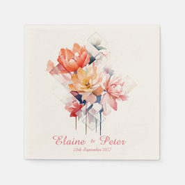 Pink Cubes&Flowers: Personalized Wedding Napkins Servet