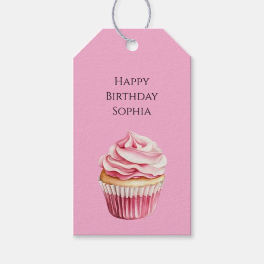 Pink Cupcake Birthday Cadeaulabel (Voorkant)